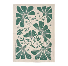 Load image into Gallery viewer, Tea Towel Cotton Retrobloom in Terrarosa and Bottle Green  16 in x 22 in
