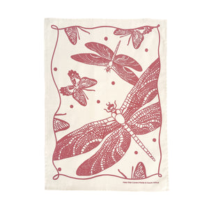 Tea Towel Cotton Butterflies and Dragonflies in Burgundy 16 in x 22 in