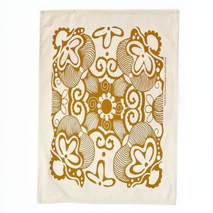 Tea Towel Cotton Paradise in Pearl Gold and Denim 16 in x 22 in