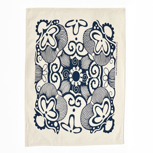 Tea Towel Cotton Paradise in Pearl Gold and Denim 16 in x 22 in